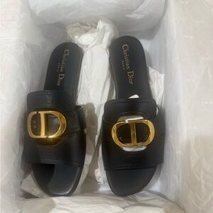 Dior Women's Black Sandals with Gold Accents
